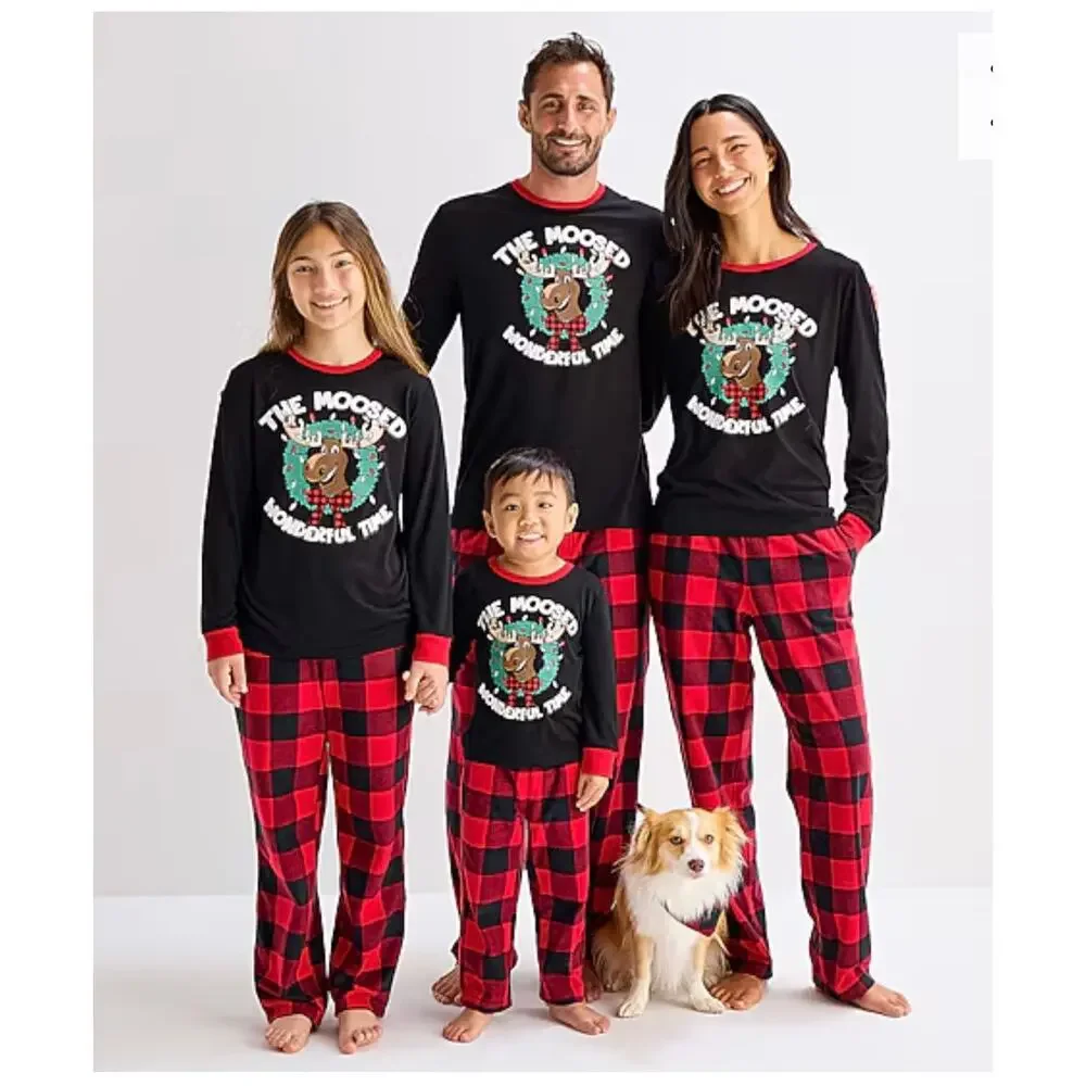 NEW! Size L 14/16 Moose Buffalo Christmas Family Matching Pajama Set